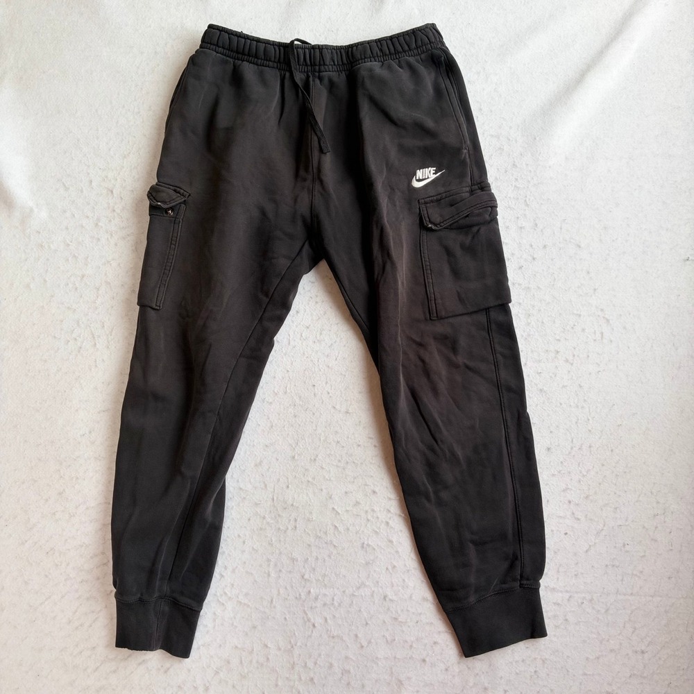 Nike Cargo Joggers Mens Medium Black Fleece Embroidered Logo Cuffed
